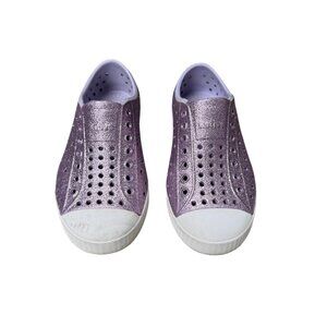 NATIVE Jefferson Purple Bling Shoes Girls 10 C10 Glitter Slip On Natives Sneaker